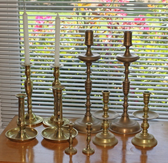 5 Pair of Brass Candlesticks