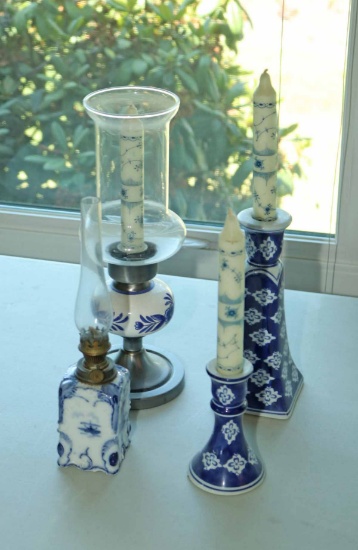 Blue & White Candlesticks & Lamps