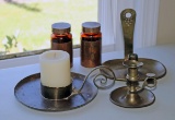 Brass Finished Candlesticks &  Copper Clad Jars