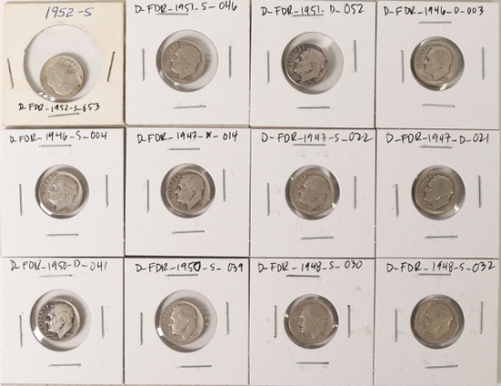 12 Roosevelt Silver Dimes - Various Dates/Mints