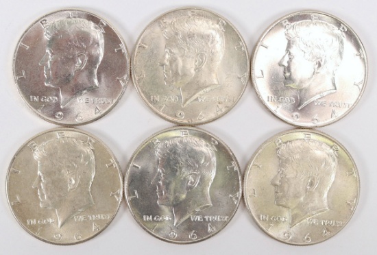 6 - 1964-P Kennedy Silver Half Dollars