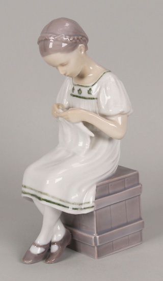 "Grethe Girl Knitting", Bing & Grondahl (B&G) Porcelain Figurine #1656