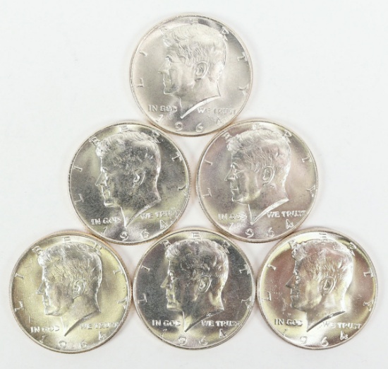 6 - 1964-P Kennedy Silver Half Dollars