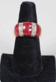 Gold Plated .925 Ring w/Red Colored Stones and CZ Stones, Sz. 9