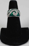 Beautiful Emerald Colored Cocktail Ring, .925 China, Sz. 8