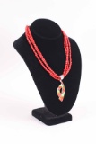 Jay King Red Coral 3 Strand Beaded Necklace & Pendant, DRT .925