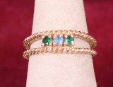 10K Gold Ring w/Green & Blue Stones, Sz. 5 1/2