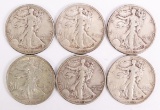 6 Walking Liberty Silver Half Dollars