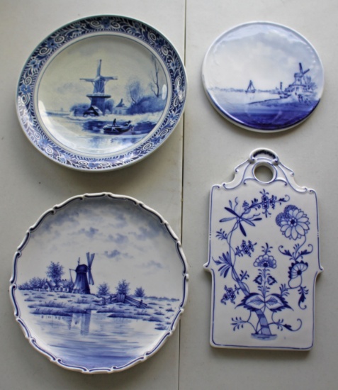 Delft Blue Colored Wind Mill Plates, Trivet & More