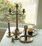 Assorted Brass Finished Candle Sticks & Candelabra