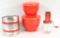 Vintage Red Bowls, Flour Sifter & Nut Chopper