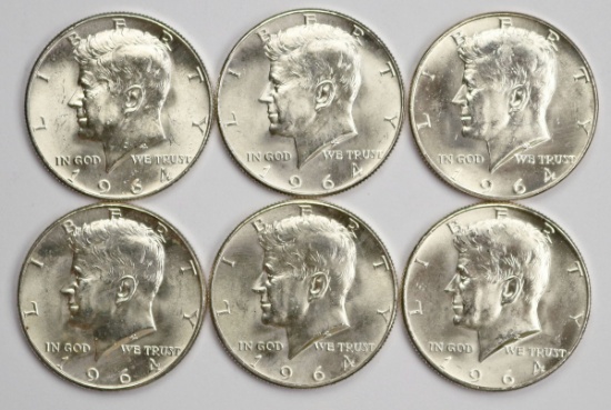 6 - 1964-D Kennedy Half Dollars