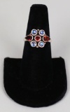 .925 NB India Ring with Amber & Light Blue Stones, Sz. 8 3/4
