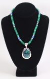 DTR .925 Malachite Type & Blue Beaded Necklace with Pendant