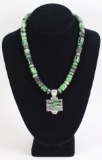 DTR .925 Polished Green Stone Necklace & Pendant