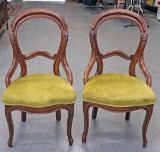Vintage Upholstered Chairs w/ Carved Details