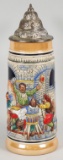 Vintage German Beer Stein with Tavern Scene