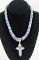 DRT Jay King Grey/Blue Gemstone (Chalcedony?) Necklace & Cross Pendant