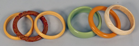 Vintage Bakelite Bangle Bracelets: Yellow, Green, Amber