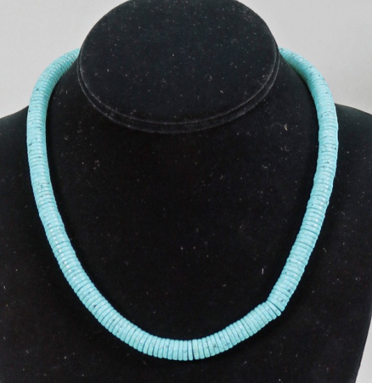 Turquoise Disk Necklace, Marked .925 China