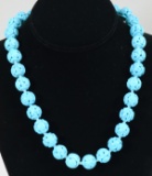 Chinese Style Carved Turquoise Beaded Necklace, Knotted