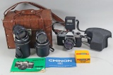 Chinon CS 35mm SLR Film Camera w/ Accessories