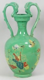 Chinese Green Glazed Porcelain Vase w/Dragon Handles