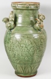 Chinese Green Porcelain Vase w/Four Chicken Accents