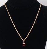 14K Gold Ruby Colored Pendant on .925 Chain