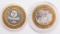 2 Limited Edition Ten Dollar .999 Fine Silver Gaming Tokens; Fitzgerald's &