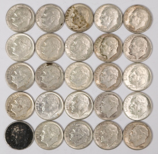 25 Roosevelt Silver Dimes, various dates/mints