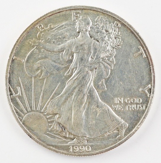 1990 Walking Liberty American Eagle Silver Dollar, 1 oz Fine Silver