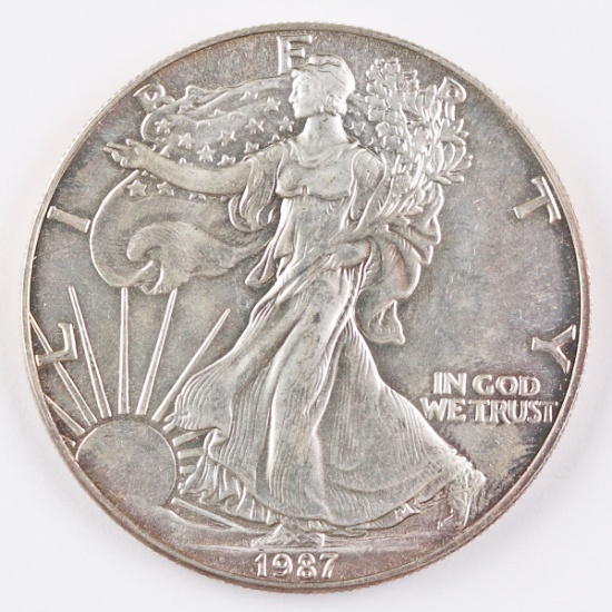 1987 Walking Liberty American Eagle Silver Dollar, 1 oz Fine Silver