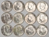 12 1964 Kennedy Half Dollars (90% Silver); 6-1964-D, 6-1964-P