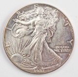 1987 Walking Liberty American Eagle Silver Dollar, 1 oz Fine Silver