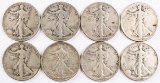 8 Walking Liberty Half Dollars