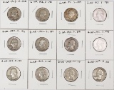 12 Washington Silver Quarters, various dates/mints