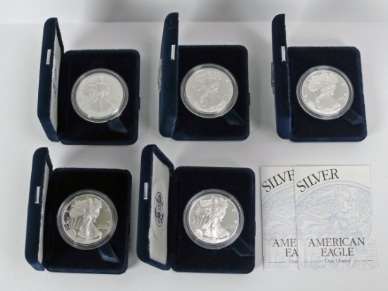 5 American Silver Eagle 1 Troy Ounce Coins