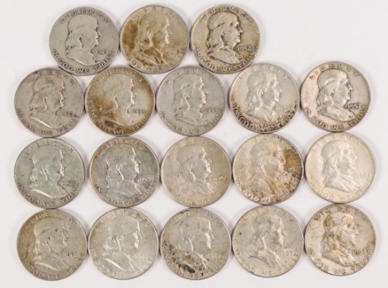 18 Franklin Half Dollars - Various Dates