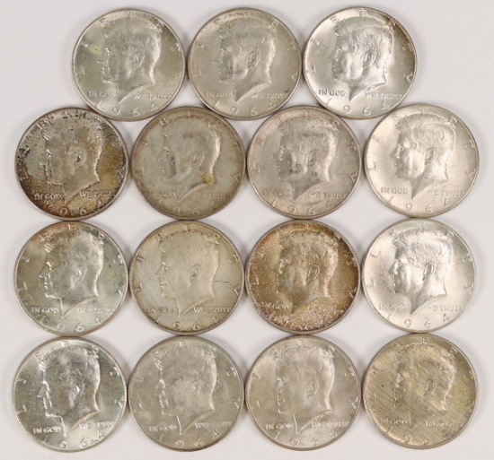 15 JFK Half Dollars - 1964