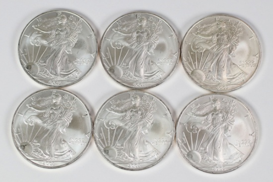 6 Walking Liberty Silver $1 Coins