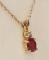 14k Gold Pendant, Chain w/ Ruby Colored Stone, 1.8 Grams