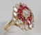18k Gold Diamond & Ruby Ladies Ring, Sz. 8.25, 7.7 Grams