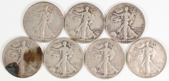 7 Walking Liberty Silver Half Dollars