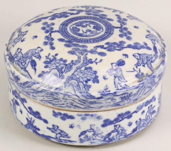 Chinese Blue & White Porcelain Round Trinket Box