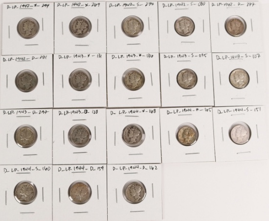 18 Mercury Dimes, Various  dates/mints