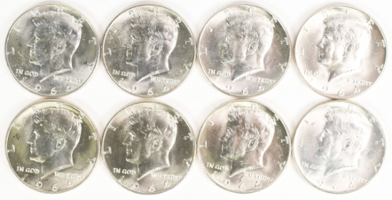 8 1964-D Kennedy Half Dollars (90% Silver)