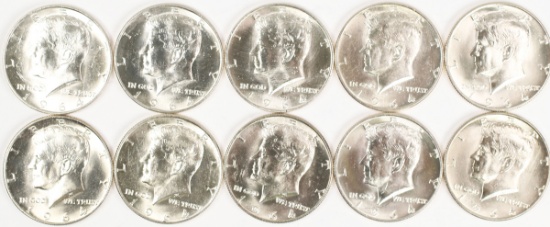 10 1964-D Kennedy Half Dollars (90% Silver)