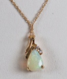 14k Fire Opal Pendant w/ 14k Chain, 2.7 Grams