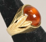 18k Ring - Brown Gemstone w/ Feather Accents, Sz. 7, 13.5 Grams